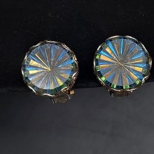 Demario Hagler Rivoli  Rhinestone Glass Clip On Earrings Vintage Signed Costume